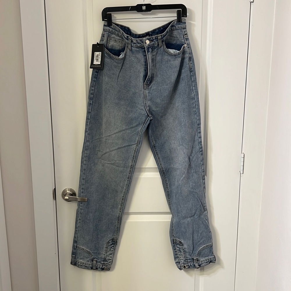 NWT PrettyLittleThing High Rise Spliced End Jeans in size UK14/US12